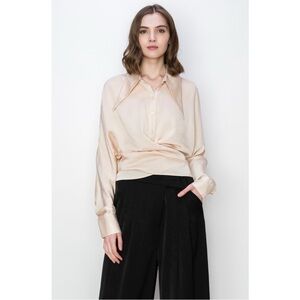 203 • Summer Champaign Cross Wrap Draped Blouse Top